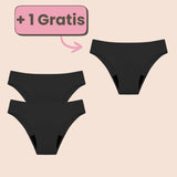 2+1 GRATIS! Set aus drei schwarzen Perioden-Bademode-Slips – Auslaufsicher & stilvoll.