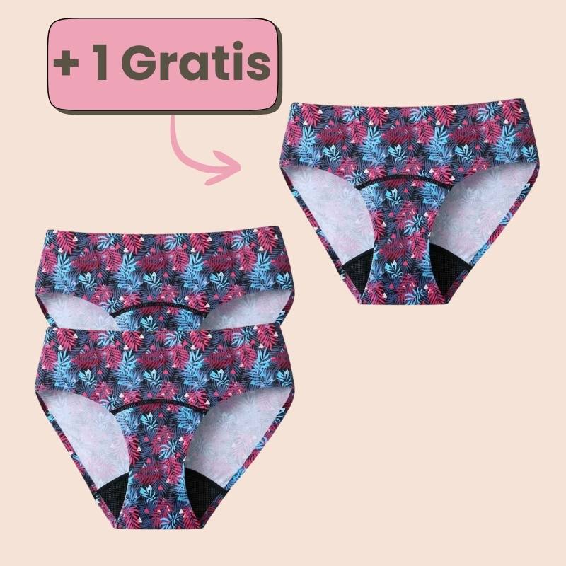 Perioden Bikini mit Blumenmuster – 2+1 Gratis-Angebot für maximalen Schutz und Komfort während der Periode.