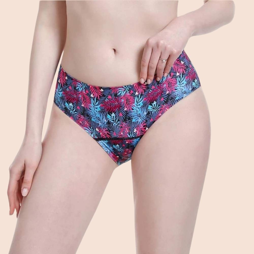 Perioden Bikini mit Blumenmuster – Farbige Menstruationsunterwäsche mit floralem Muster, hoher Saugfähigkeit und maximalem Komfort.