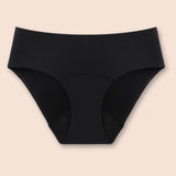 Vorderansicht eines schwarzen Perioden-Bikinis mit minimalistischem Design.