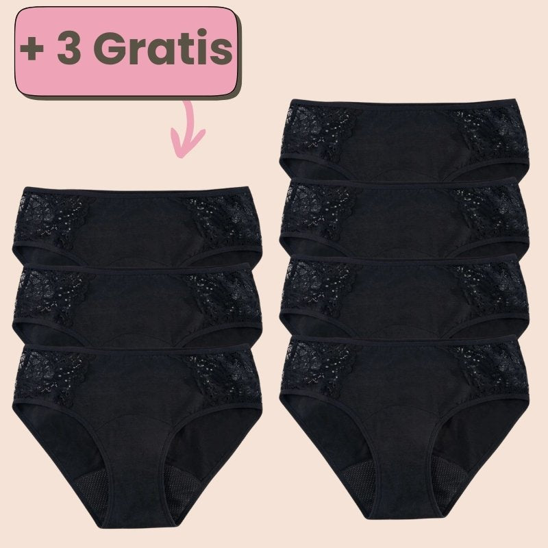 Exklusives 4+3 Gratis Angebot für Periodenunterwäsche mit Spitze – sichere und elegante Menstruationsslips für maximalen Schutz.