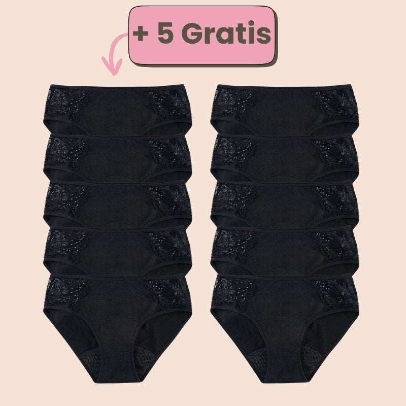 Exklusives 5+5 Gratis Angebot für Periodenunterwäsche mit Spitze – sichere und elegante Menstruationsslips für maximalen Schutz.