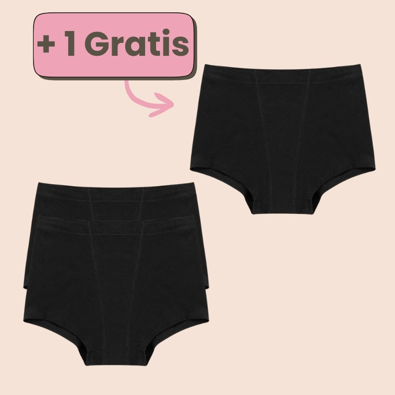 Kaufe 2 schwarze Periodenunterwäsche im Boxershorts-Stil und erhalte 1 gratis – Maximaler Schutz und Komfort während deiner Periode.