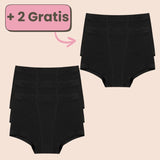 Kaufe 3 schwarze Periodenunterwäsche im Boxershorts-Stil und erhalte 2 gratis – Maximaler Schutz und Komfort während deiner Periode.