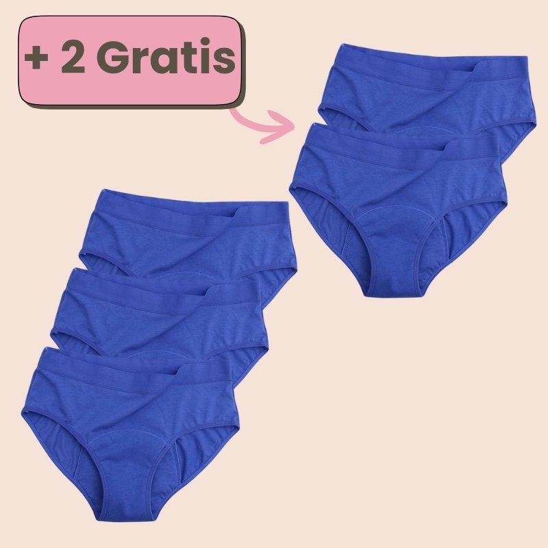 Sparangebot: 3+2 gratis Periodenunterwäsche in klassischem Blau – Nachhaltiger und auslaufsicherer Schutz für deine Periode