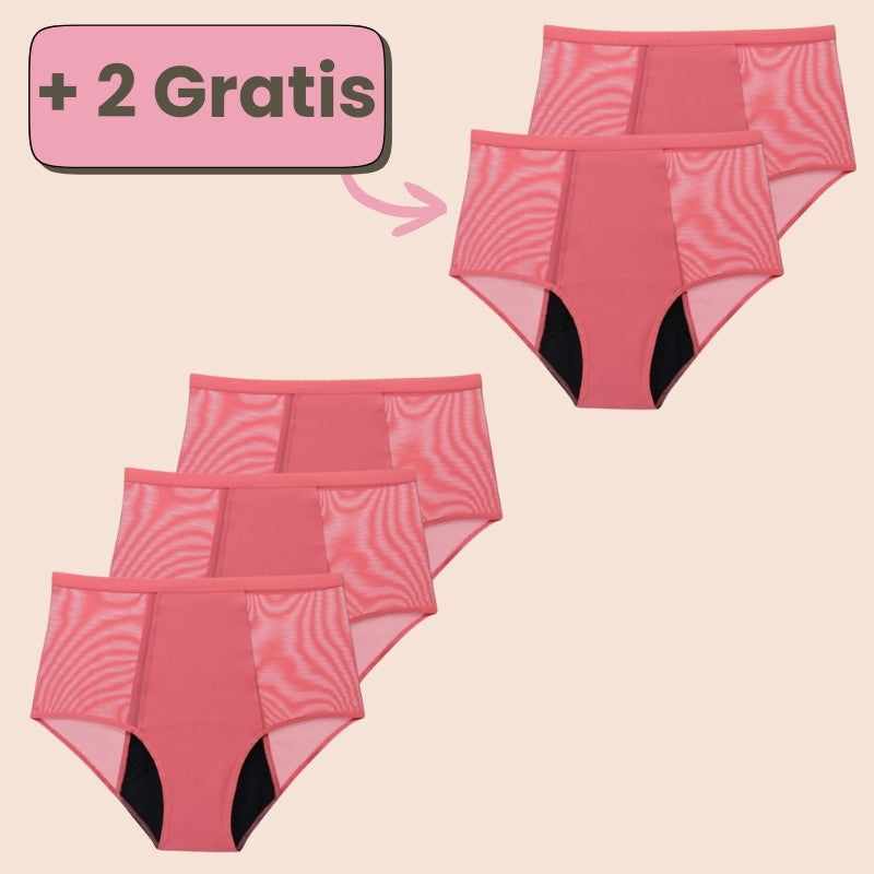 Sparangebot: 3+2 gratis Periodenunterwäsche mit hoher Taille in Rosa – Komfortabler und sicherer Schutz während deiner Periode.