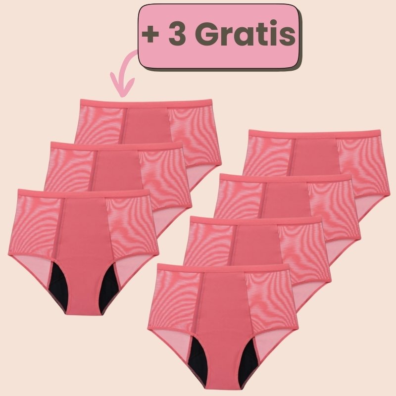 Sparangebot: 4+3 gratis Periodenunterwäsche mit hoher Taille in Rosa – Komfortabler und sicherer Schutz während deiner Periode.