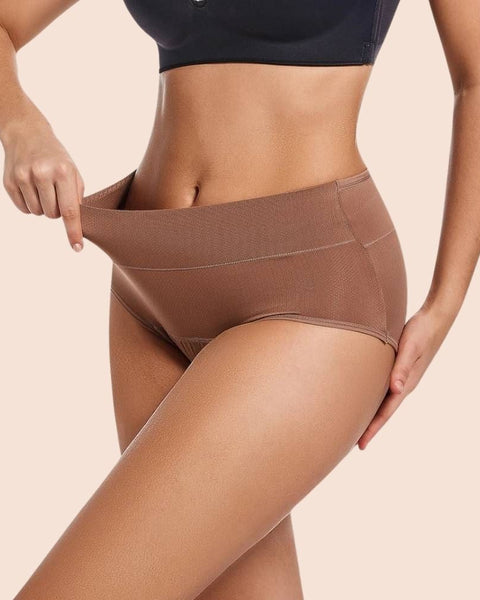 Elastische Periodenunterwäsche mit hoher Taille in Taupe – Flexible und auslaufsichere Menstruationsunterwäsche