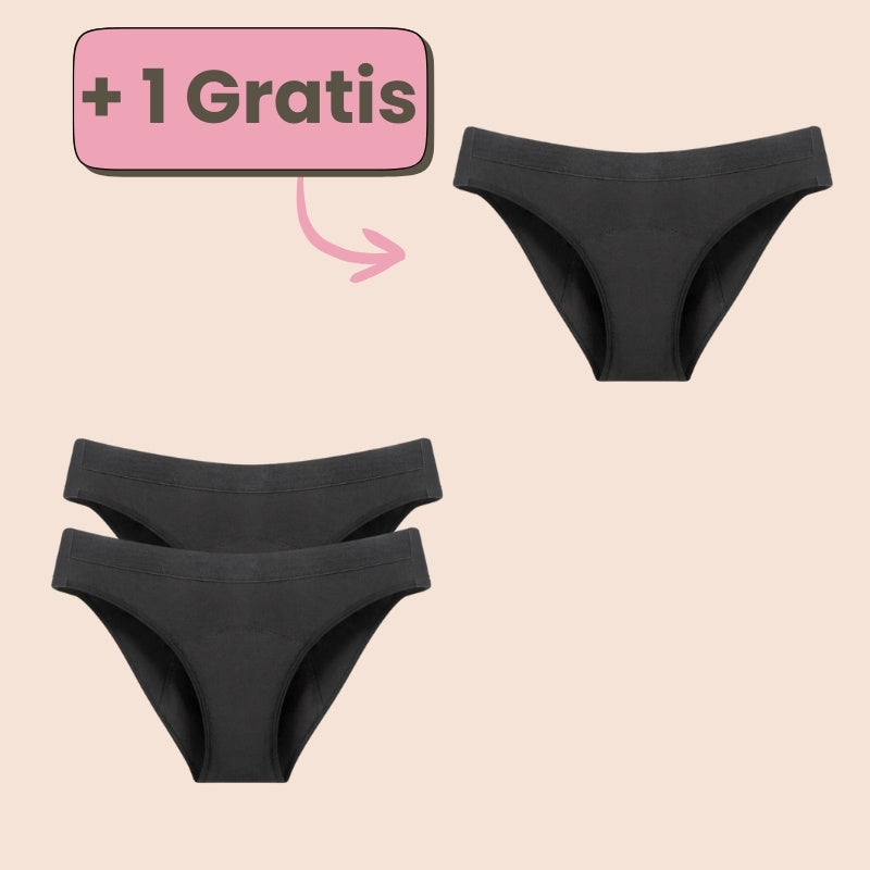 Exklusives Angebot: Kaufe 2 Periodenunterwäsche in Schwarz und erhalte 1 gratis dazu – umweltfreundlich, komfortabel und ideal für jeden Zyklustag.