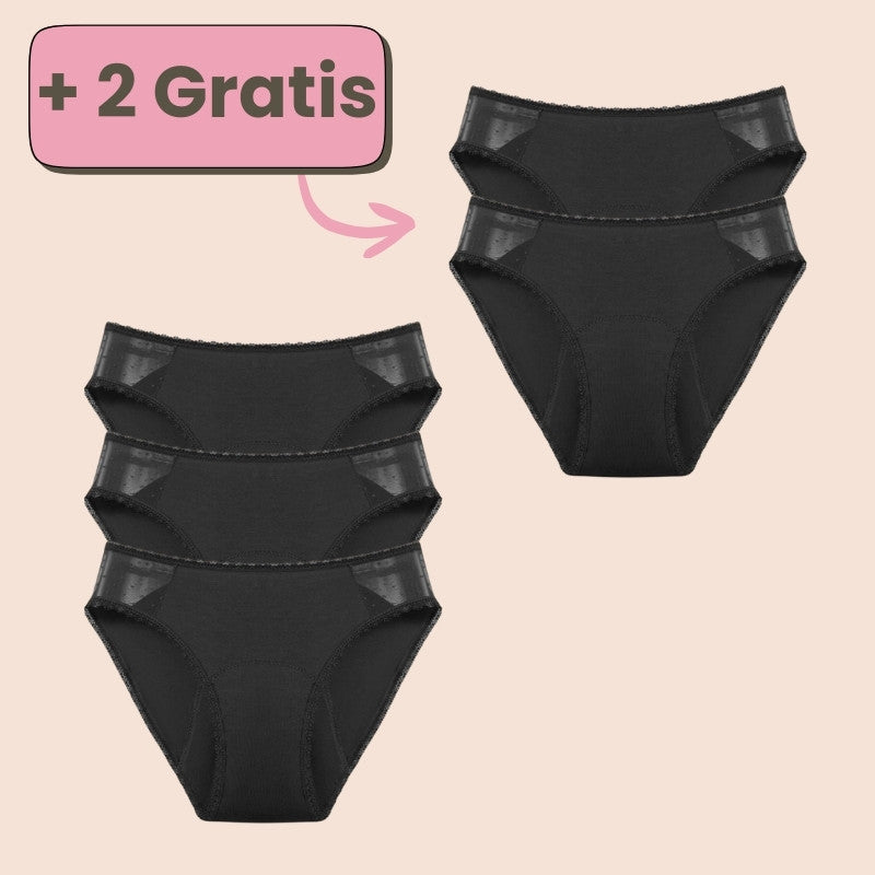 Periodenunterwäsche Schwarz – Spare mit dem 3+2 Gratis Angebot! Hoher Schutz und maximaler Komfort für deine Menstruation.