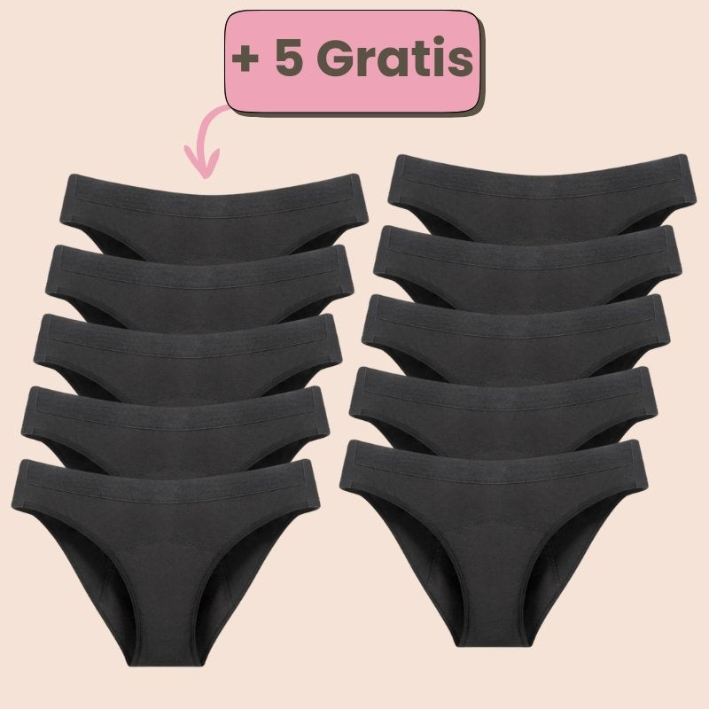 Exklusives Angebot: Kaufe 5 Periodenunterwäsche in Schwarz und erhalte 5 gratis dazu – umweltfreundlich, komfortabel und ideal für jeden Zyklustag.