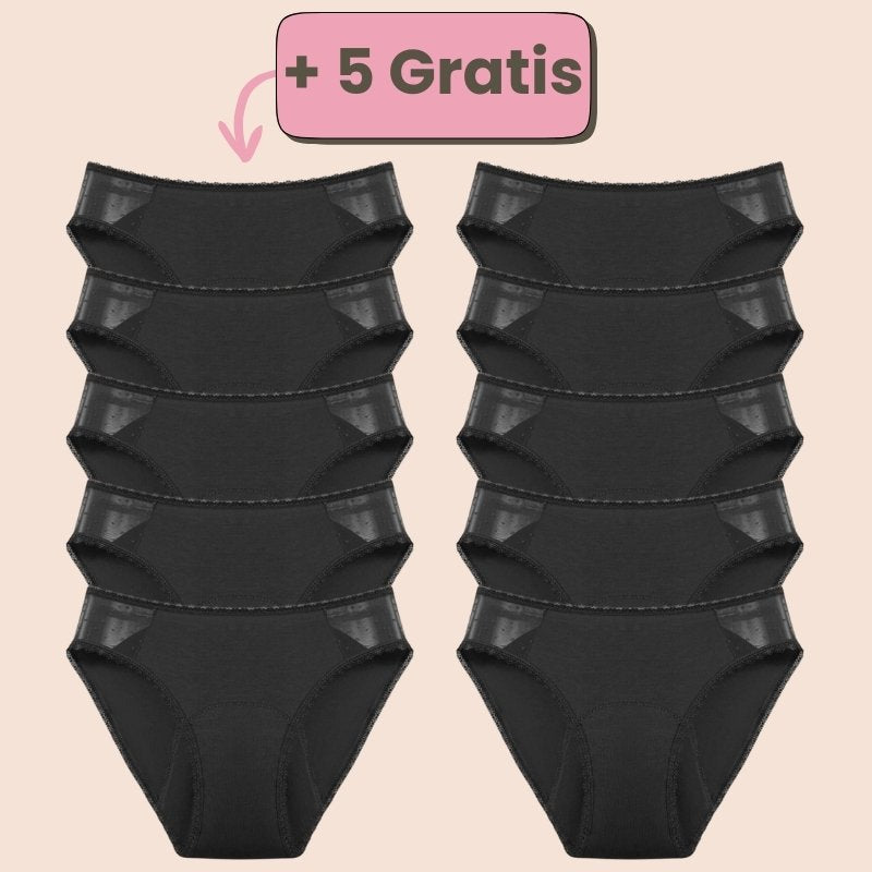 Periodenunterwäsche Schwarz – Spare mit dem 5+5 Gratis Angebot! Hoher Schutz und maximaler Komfort für deine Menstruation.