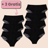 Periodenunterwäsche mit Spitze in Schwarz – 4+3 Gratis Aktion! Elegante und bequeme Menstruationsunterwäsche für optimalen Schutz.