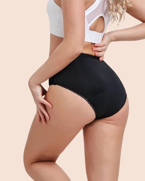 Periodenunterwäsche High Waist mit Spitze – Rückansicht, schwarz