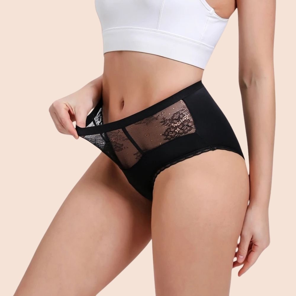 Periodenunterwäsche High Waist mit Spitze – Seitenansicht, schwarz