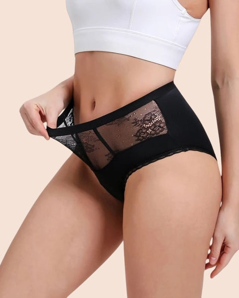 Periodenunterwäsche High Waist mit Spitze – Seitenansicht, schwarz