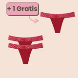 Periodenunterwäsche Tanga in rot mit Spitze – Set-Angebot 2+1 gratis für stilvollen Schutz während der Periode.