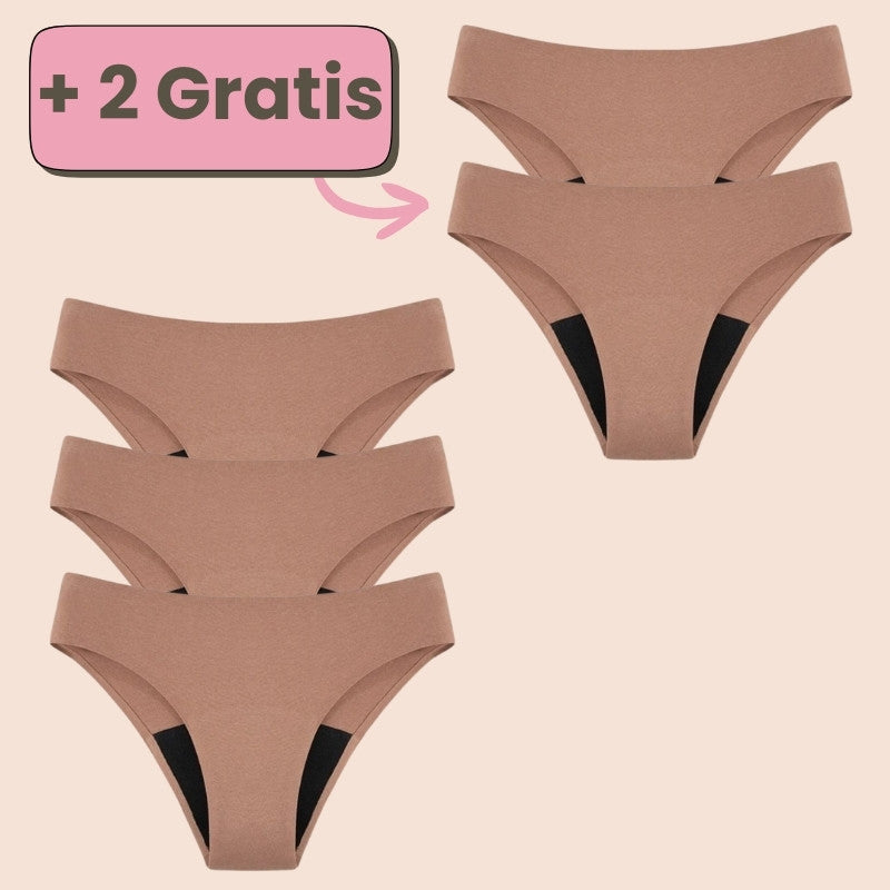 Sparangebot: 3+2 gratis Periodenunterwäsche String in Nude – Unsichtbarer Schutz mit nachhaltiger und auslaufsicherer Technologie.