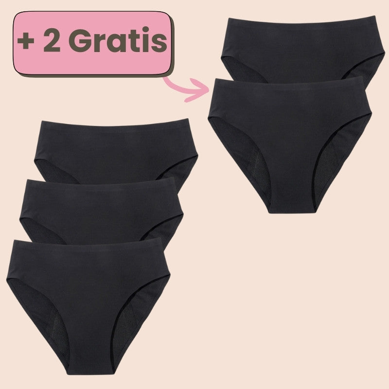 Sparangebot: 3+2 gratis ultraleichte Periodenunterwäsche in Schwarz – nachhaltiger, sicherer Schutz für deine Periode.