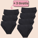 Sparangebot: 4+3 gratis ultraleichte Periodenunterwäsche in Schwarz – nachhaltiger, sicherer Schutz für deine Periode.