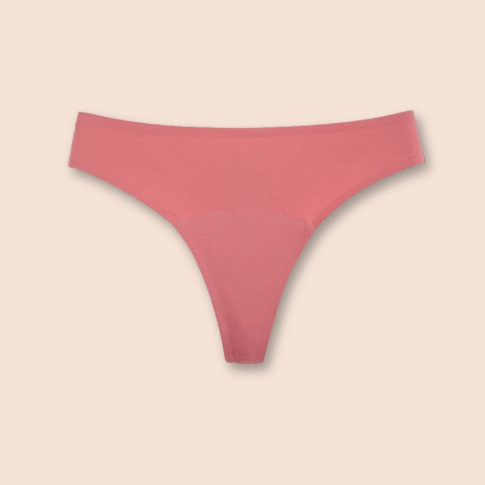 Produktansicht einer Periodenunterwäsche Tanga in Rosa, feminin und elegant.